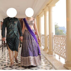 Stunning royal purple mirror lehenga choli w net dupatta